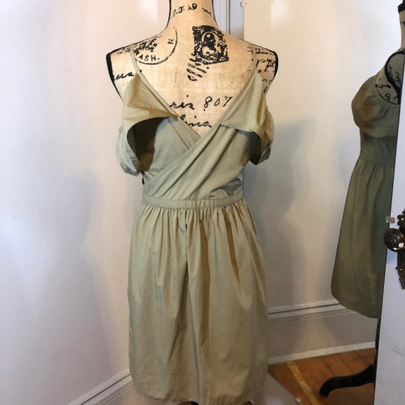 Madewell Khaki Cold Shoulder Ruffle Dress - Picture 7 of 8
